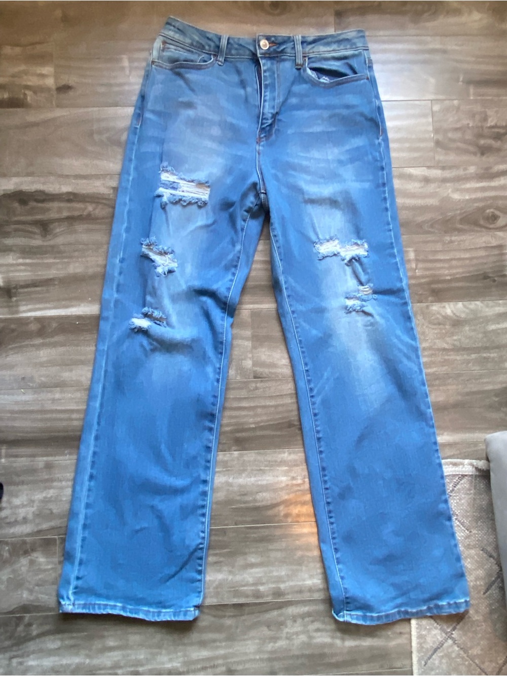 Distressed Straight-Leg Wax Jeans Women's Jeans
